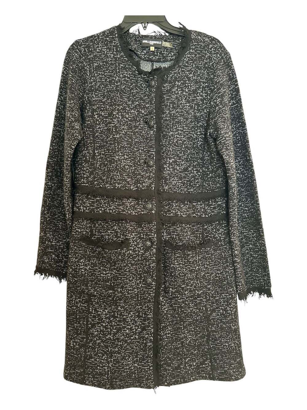 Karl Lagerfeld Paris Black & White Tweed Knit Coat Size S